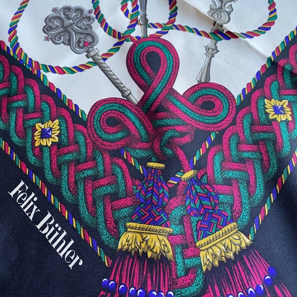 Felix Buhler silk scarf, 100%silk 35X35 - Picture 4 of 9